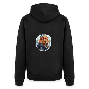 Frostige Pfoten: Golden Retriever im Winter - Unisex Premium Bio Zip Hoodie - Schwarz - Hinten - Nico (187cm)