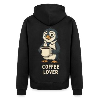 Kaffeeliebhaber Pinguin mit Tasse - Unisex Premium Bio Zip Hoodie - Schwarz - Hinten - Nico (187cm)