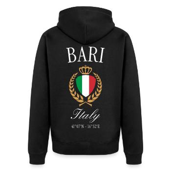 Bari Italien Wappen Krone – Reise Souvenir - Unisex Premium Bio Zip Hoodie - Schwarz - Hinten - Nico (187cm)