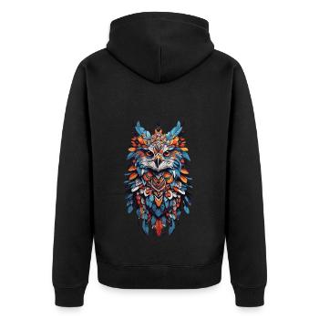 Spiritueller Falken Feder Mandala Bohemian Spirit - Unisex Premium Bio Zip Hoodie - Schwarz - Hinten - Nico (187cm)