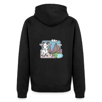 The cute little mountain goat is in the Alps! - Unisex Premium Organic Zip Hoodie - black - Back - Nico (187cm)