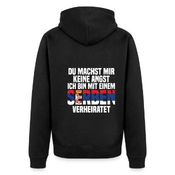 Du machst mir Keine Angst ich bin mit einem Serben - Unisex Premium Bio Zip Hoodie - Schwarz - Hinten - Nico (187cm)