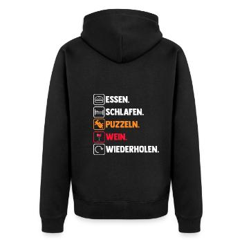 Wein Puzzlefan Puzzler Puzzleteile Puzzle - Unisex Premium Bio Zip Hoodie - Schwarz - Hinten - Nico (187cm)
