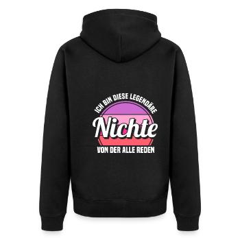 Nichte - Unisex Premium Bio Zip Hoodie - Schwarz - Hinten - Nico (187cm)