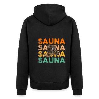 Wellness Saunagänger Saunieren Saunierer Sauna - Unisex Premium Bio Zip Hoodie - Schwarz - Hinten - Nico (187cm)