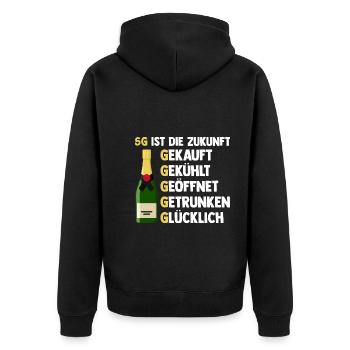 5G ist die Zukunft Sekt - Unisex Premium Bio Zip Hoodie - Schwarz - Hinten - Nico (187cm)