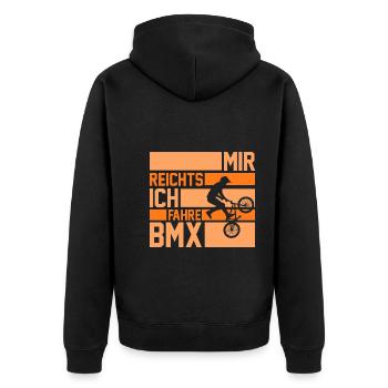 Fahrrad BMX - Unisex Premium Bio Zip Hoodie - Schwarz - Hinten - Nico (187cm)
