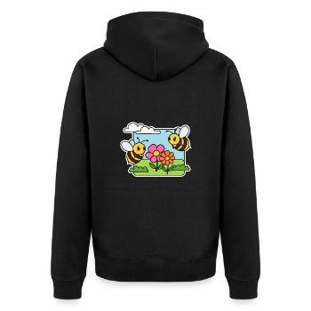 Fröhlich summen die Bienen um die Blümchen herum! - Unisex Premium Bio Zip Hoodie - Schwarz - Hinten - Nico (187cm)