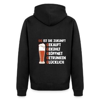5G ist die Zukunft Bier - Unisex Premium Bio Zip Hoodie - Schwarz - Hinten - Nico (187cm)
