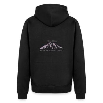Klassische Berglandschaft: Jeder Gipfel beginnt mi - Unisex Premium Bio Zip Hoodie - Schwarz - Hinten - Nico (187cm)