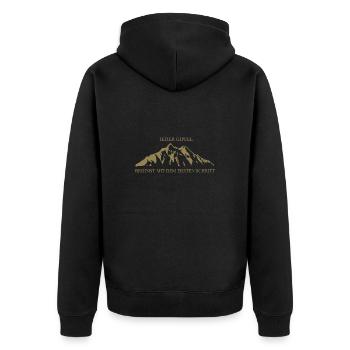 Klassische Berglandschaft: Jeder Gipfel beginnt - Unisex Premium Bio Zip Hoodie - Schwarz - Hinten - Nico (187cm)