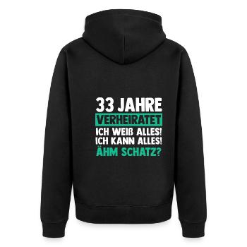 Ehe Zinnhochzeit 33 Jahre Verheiratet Hochzeitstag - Unisex Premium Bio Zip Hoodie - Schwarz - Hinten - Nico (187cm)