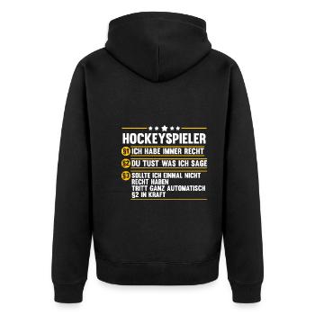 Eishockey Hockeyspieler Hockey - Unisex Premium Bio Zip Hoodie - Schwarz - Hinten - Nico (187cm)