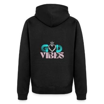 GodVibes - Unisex Premium Bio Zip Hoodie - Schwarz - Hinten - Nico (187cm)