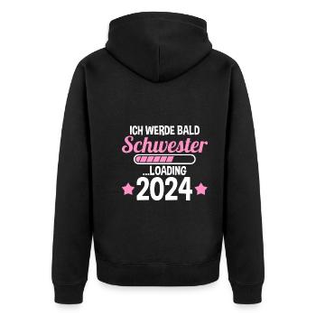 Werdende Schwester 2024 - Unisex Premium Bio Zip Hoodie - Schwarz - Hinten - Nico (187cm)