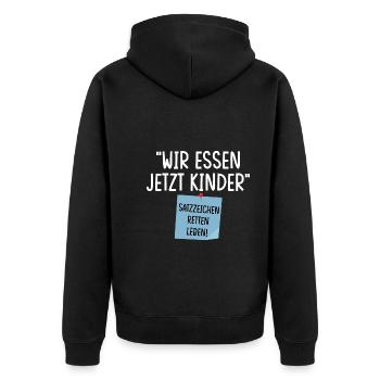Wir Essen Jetzt Kinder - Unisex Premium Bio Zip Hoodie - Schwarz - Hinten - Nico (187cm)