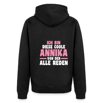 Annika - Unisex Premium Bio Zip Hoodie - Schwarz - Hinten - Nico (187cm)