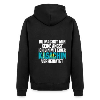 Du machst mir Keine Angst ich bin mit einer Kasach - Unisex Premium Bio Zip Hoodie - Schwarz - Hinten - Nico (187cm)