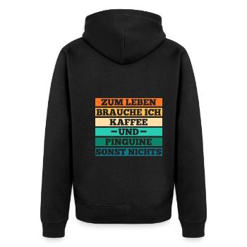 Kaffee Pinguin - Unisex Premium Bio Zip Hoodie - Schwarz - Hinten - Nico (187cm)
