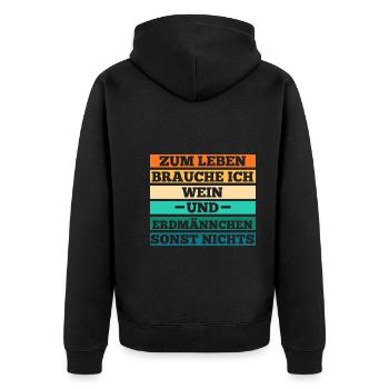 Wein Erdmännchen - Unisex Premium Bio Zip Hoodie - Schwarz - Hinten - Nico (187cm)