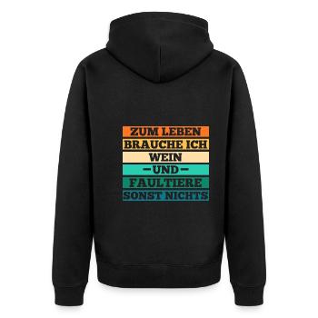 Wein Faultier - Unisex Premium Bio Zip Hoodie - Schwarz - Hinten - Nico (187cm)
