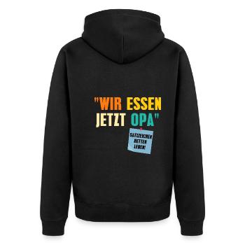 Wir essen jetzt Opa - Unisex Premium Bio Zip Hoodie - Schwarz - Hinten - Nico (187cm)