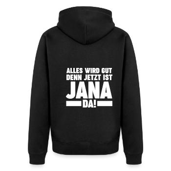 Jana - Unisex Premium Bio Zip Hoodie - Schwarz - Hinten - Nico (187cm)