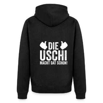 Die Uschi Macht Dat Schon - Unisex Premium Bio Zip Hoodie - Schwarz - Hinten - Nico (187cm)