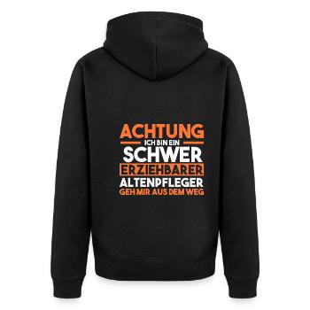 Pflege Pflegekraft Altenpfleger - Unisex Premium Bio Zip Hoodie - Schwarz - Hinten - Nico (187cm)