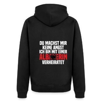 Du machst mir Keine Angst ich bin mit einer Albane - Unisex Premium Bio Zip Hoodie - Schwarz - Hinten - Nico (187cm)