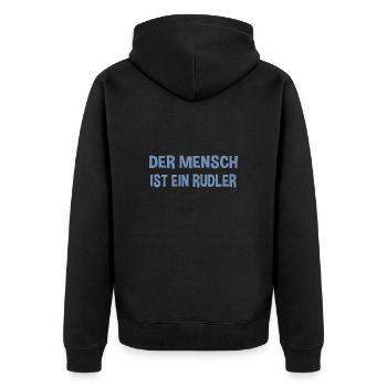 Der Mensch ist ein Rudeltier - Gemeinschaftsgeist - Unisex Premium Bio Zip Hoodie - Schwarz - Hinten - Nico (187cm)