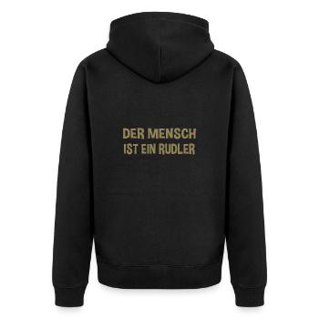 Der Mensch ist ein Rudeltier - Gemeinschaftsgeist - Unisex Premium Bio Zip Hoodie - Schwarz - Hinten - Nico (187cm)