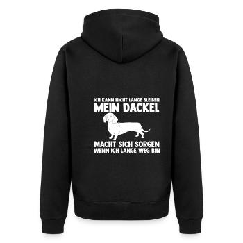 Hund Dackel - Unisex Premium Bio Zip Hoodie - Schwarz - Hinten - Nico (187cm)