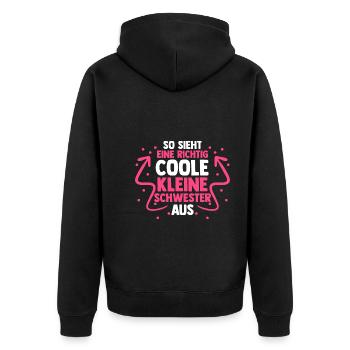 Geschwister Schwestern Schwester - Unisex Premium Bio Zip Hoodie - Schwarz - Hinten - Nico (187cm)