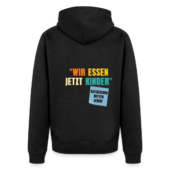 Wir Essen Jetzt Kinder Satzzeichen Retten Leben - Unisex Premium Bio Zip Hoodie - Schwarz - Hinten - Nico (187cm)