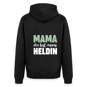 Mama Du Bist Meine Heldin - Unisex Premium Bio Zip Hoodie - Schwarz - Hinten - Nico (187cm)