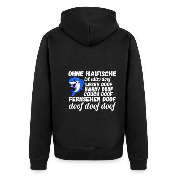 Fische Haifisch - Unisex Premium Bio Zip Hoodie - Schwarz - Hinten - Nico (187cm)