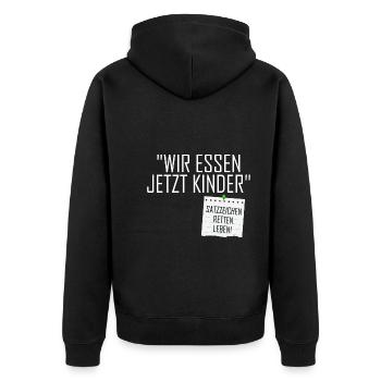 Wir Essen Jetzt Kinder - Unisex Premium Bio Zip Hoodie - Schwarz - Hinten - Nico (187cm)