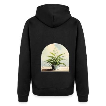 Pflanze ästhetisch in Wasserfarben - Unisex Premium Bio Zip Hoodie - Schwarz - Hinten - Nico (187cm)