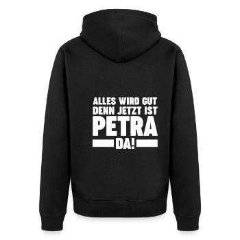 Name Petra - Unisex Premium Bio Zip Hoodie - Schwarz - Hinten - Nico (187cm)