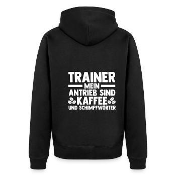 Kaffee Sportmannschaft Trainer - Unisex Premium Bio Zip Hoodie - Schwarz - Hinten - Nico (187cm)