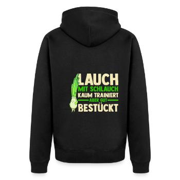Bodybuilding Sport Fitness Lauch - Unisex Premium Bio Zip Hoodie - Schwarz - Hinten - Nico (187cm)