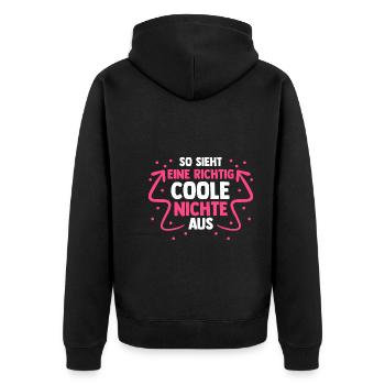 Coole Nichte - Unisex Premium Bio Zip Hoodie - Schwarz - Hinten - Nico (187cm)