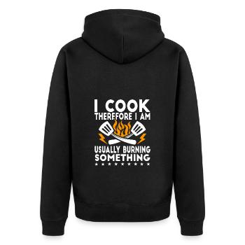 Ich Koche Also Bin Ich - Humorvolle Botschaft - Unisex Premium Bio Zip Hoodie - Schwarz - Hinten - Nico (187cm)