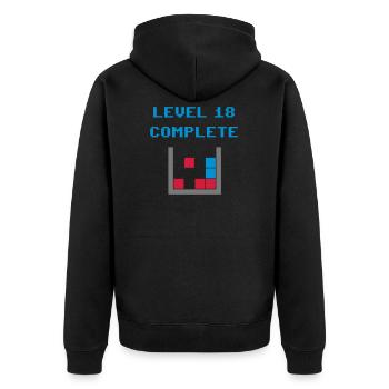 Level 18 complete (Steine) - Unisex Premium Bio Zip Hoodie - Schwarz - Hinten - Nico (187cm)