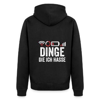 Dinge die ich hasse - Unisex Premium Bio Zip Hoodie - Schwarz - Hinten - Nico (187cm)