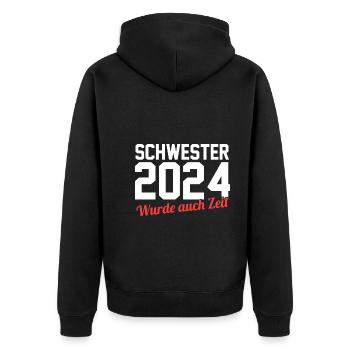 Werdende Schwester 2024 - Unisex Premium Bio Zip Hoodie - Schwarz - Hinten - Nico (187cm)