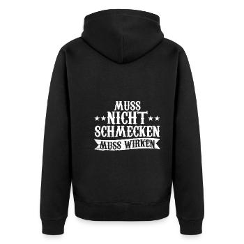 Muss Net Schmecke Muss Wirke - Unisex Premium Bio Zip Hoodie - Schwarz - Hinten - Nico (187cm)
