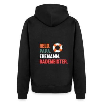 Rettungsschwimmer Papa Vater Bademeister - Unisex Premium Bio Zip Hoodie - Schwarz - Hinten - Nico (187cm)