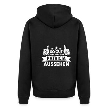 Patricia - Unisex Premium Bio Zip Hoodie - Schwarz - Hinten - Nico (187cm)